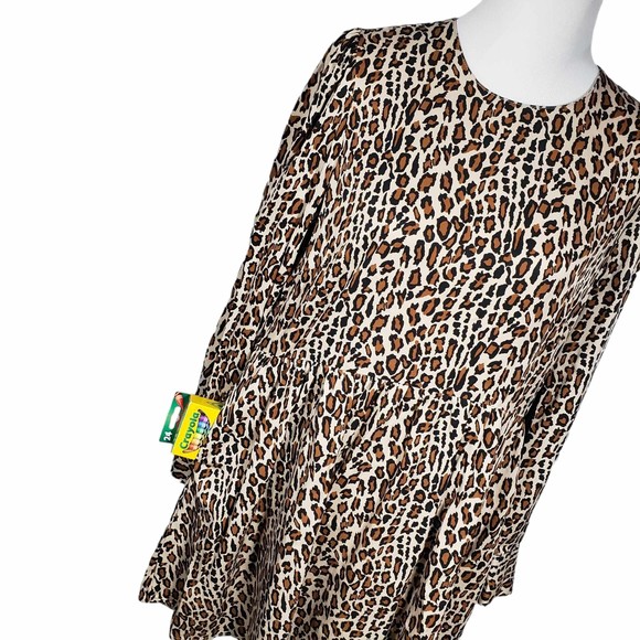 ZARA Woman size Large Animal Print Long Sleeve Mini Dress w/ Pockets - Picture 4 of 9